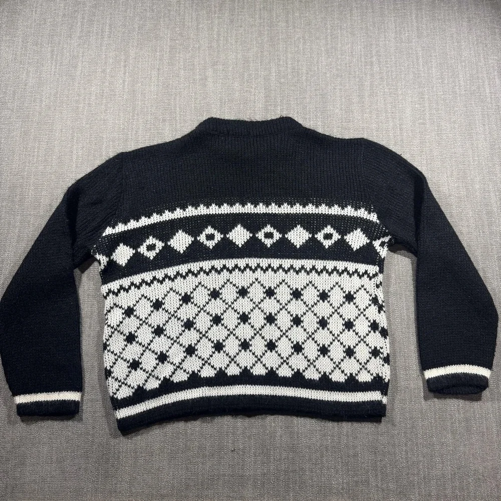 Vintage Colleen Sweater Womens Small Black‎ White Argyle Knit Orlon Pullover